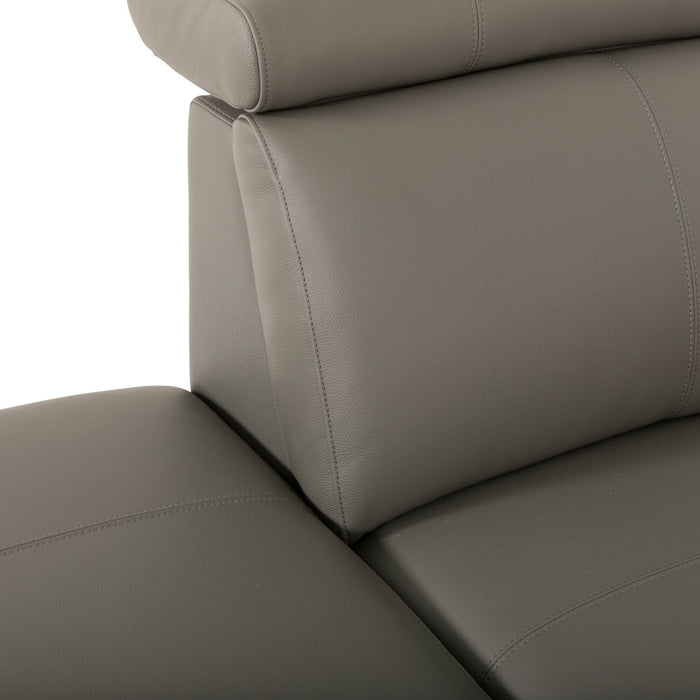 Sofa sectionnel de gauche à inclinaison électrique Valentino 3 pièces en cuir véritable avec appuie-têtes réglables - gris