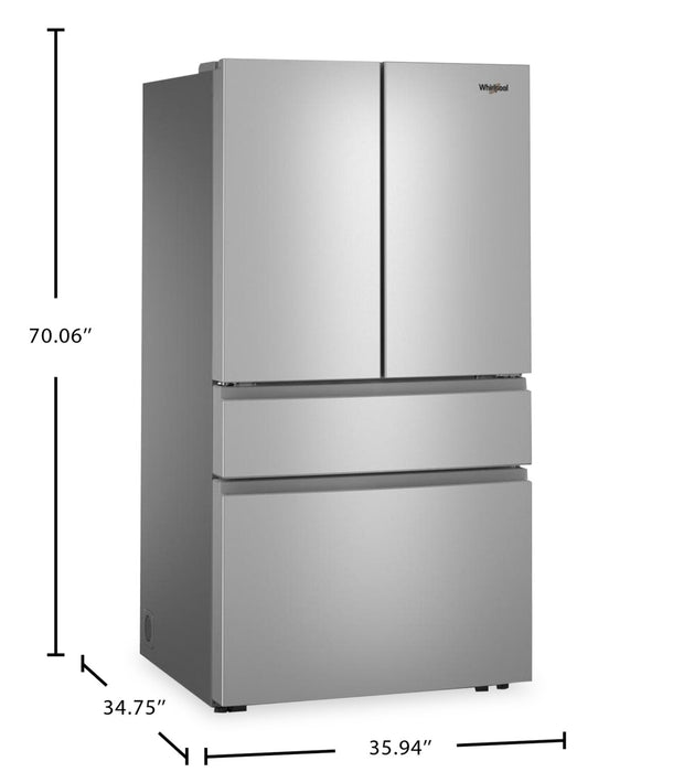 Réfrigérateur Whirlpool de 30 pi3 et de 36 po à portes françaises - acier inoxydable résistant aux traces de doigts - WRMF3336SZ