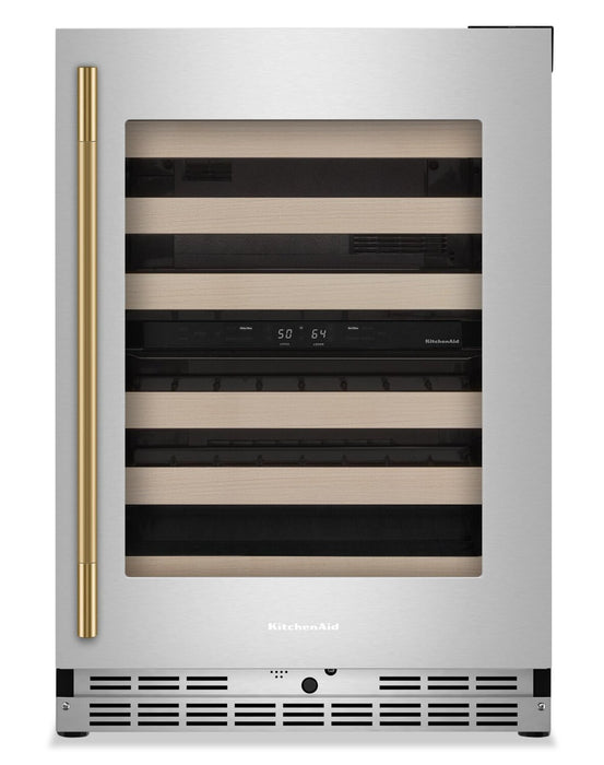 Cellier à vin KitchenAid de 24 po sous le comptoir avec grilles à extension complète à devant en bois - acier inoxydable -KUWR524SPS