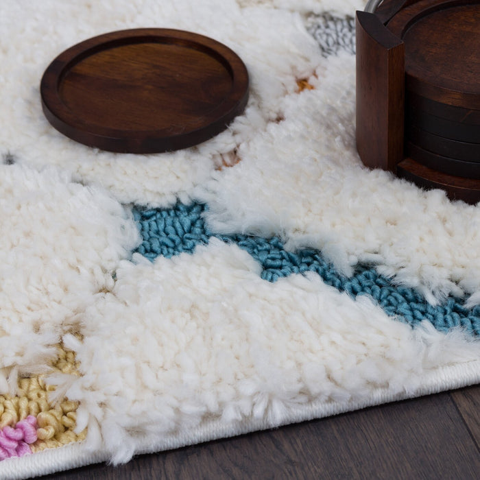 Carpette à poil long Robin multicolore à motif marocain - 6 pi 7 po x 9 pi 6 po