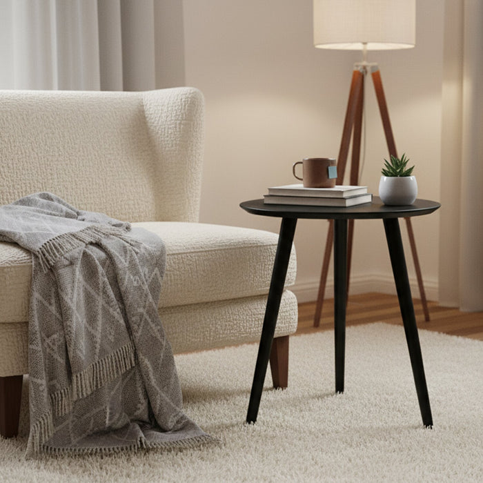 Table de bout ronde moderne Viola de 20 po - frêne noir 