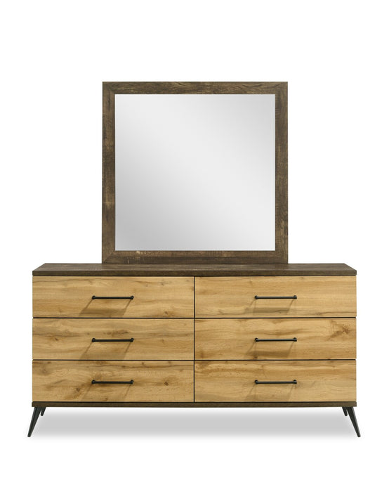 Ensemble de chambre à coucher Silas 5 pièces brun rustique avec lit plateforme, commode, miroir et éclairage à DEL - format lit double