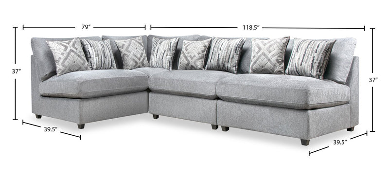 Sofa sectionnel modulaire Evolve de Scott Living 4 pièces en tissu d’apparence lin avec coussins en duvet et plumes - gris