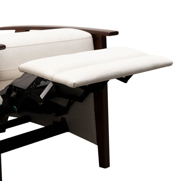 Fauteuil d’appoint à inclinaison par poussée Bree de 28,5 po en tissu d’apparence lin avec accoudoirs et pattes en bois - beige