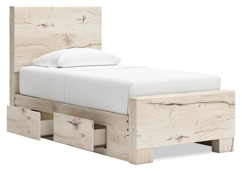 Lit de rangement Derekson blanc rustique avec 2 tiroirs latéraux intégrés pour enfants - format lit simple