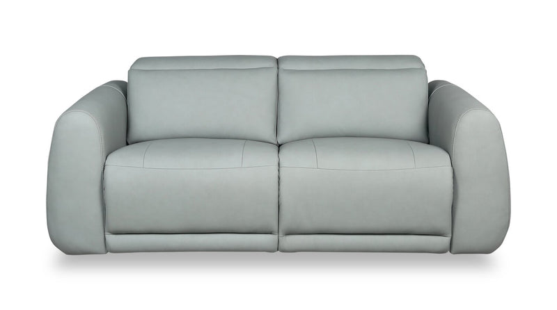 Sofa à inclinaison électrique Gianna de 76 po en cuir véritable avec appuie-têtes électriques et ports USB - bleu spa