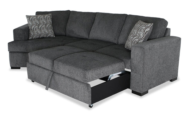 Sofa-lit sectionnel enveloppant de gauche Legend 2 pièces fabriqué au Canada en tissu de chenille - gris poivre