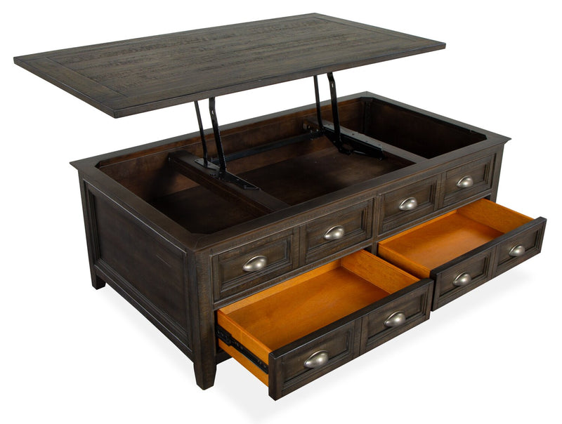 Table à café traditionnelle Hanson de 50 po en pin avec dessus relevable - graphite