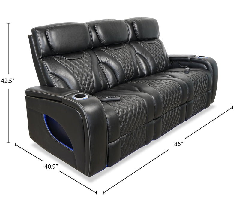 Sofa de massage à inclinaison électrique Elite de 86 po en cuir véritable avec son immersif et appuie-têtes électriques - noir