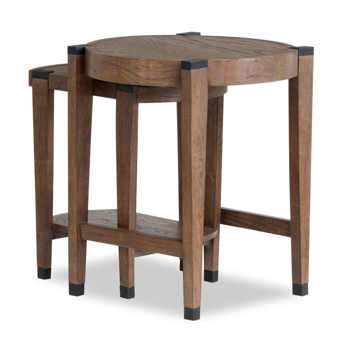 2 tables d’appoint gigognes rondes Gordon de 22 po en bois massif - brunes