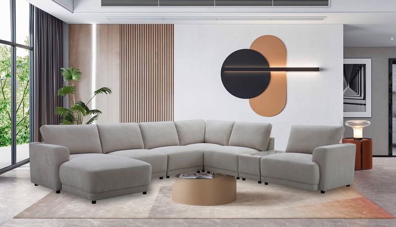 Sofa sectionnel modulaire de gauche Voyage 7 pièces en tissu avec console et coussins de dossier amovibles - taupe