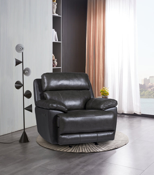 Fauteuil à inclinaison électrique Sorrento de 42 po en cuir véritable avec port USB - gris anthracite