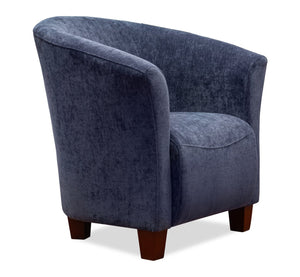 Fauteuil d’appoint Ethan de style gondole de 31 po en tissu d’apparence lin avec pattes en bois - bleu marine  