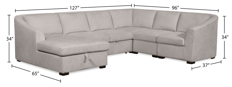 Sofa-lit sectionnel de gauche Envy 5 pièces en tissu de chenille avec fauteuil long de rangement - gris brouillard