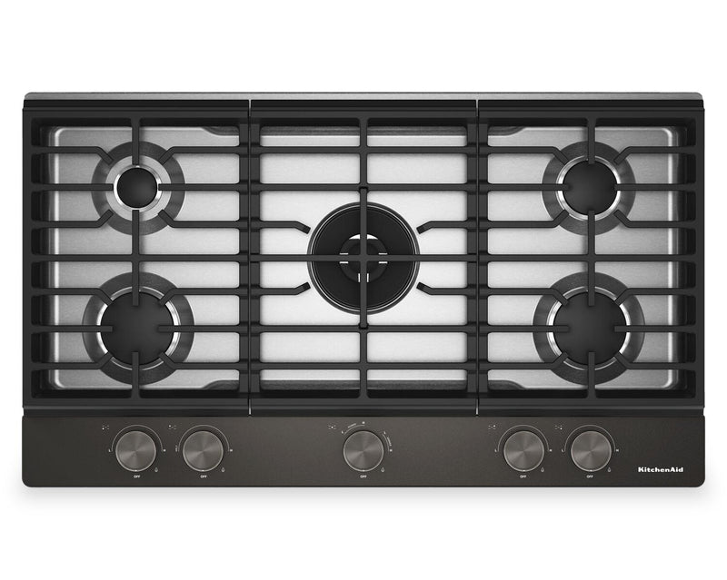 Surface de cuisson à gaz sur métal KitchenAid avec grille pour wok intégrée - minerai noir - KCGK736SBE