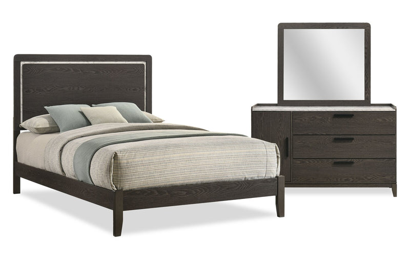 Ensemble de chambre à coucher Sable gris foncé 5 pièces avec lit, commode et miroir - format grand lit