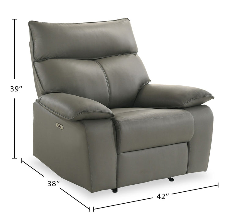 Fauteuil à inclinaison électrique Matteo de 42 po en cuir véritable - gris Aviarah