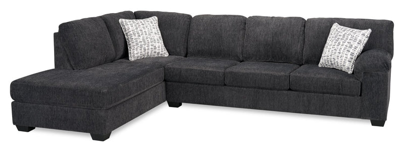 Sofa sectionnel de gauche Morgan 2 pièces fabriqué au Canada en tissu de chenille avec sofa et coussins décoratifs - gris
