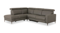  Sofa sectionnel de gauche à inclinaison électrique Valentino 3 pièces en cuir véritable avec appuie-têtes réglables - gris