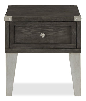 Table de bout industrielle London de 19 po - fini en bois gris et pattes en métal argenté   