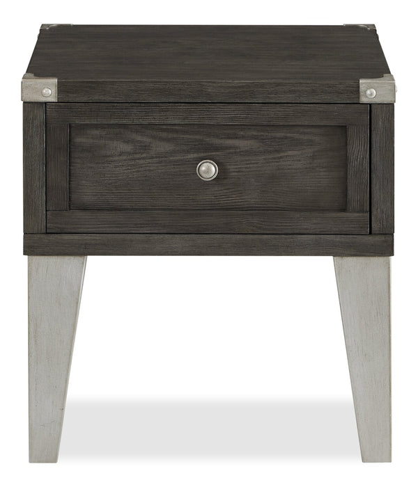 Table de bout industrielle London de 19 po - fini en bois gris et pattes en métal argenté   