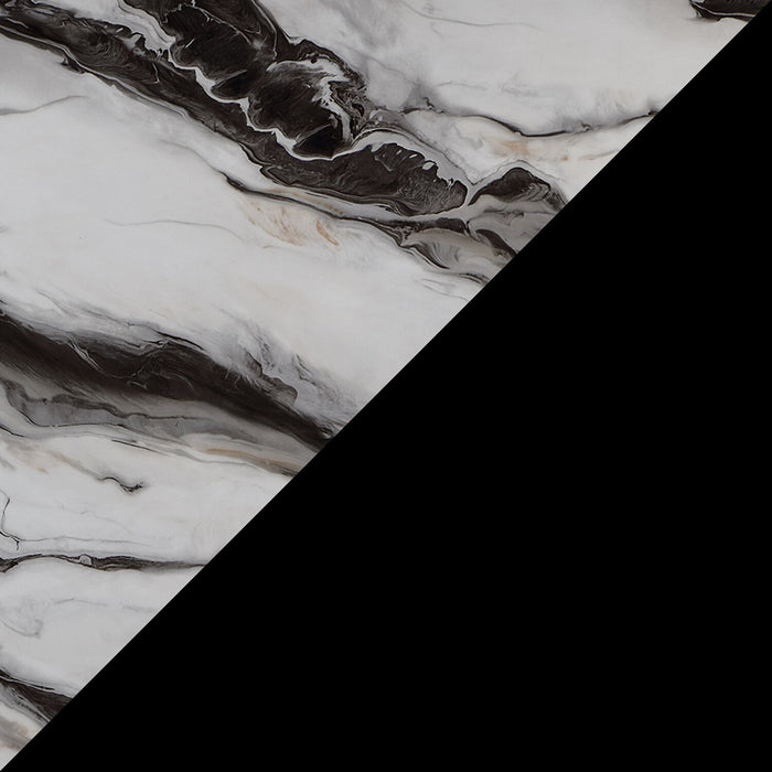 Ensemble de salle à manger Vega 5 pièces avec table de 82 po (L), imitation de marbre, base piédestal et 4 chaises - noir et blanc