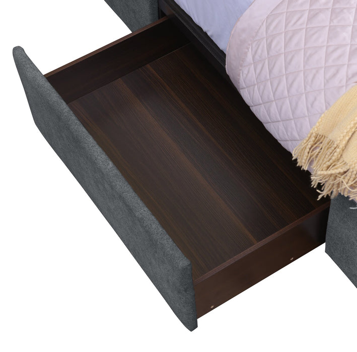 Base de lit de rangement Amos rembourrée en tissu anthracite avec 3 tiroirs intégrés - format grand lit