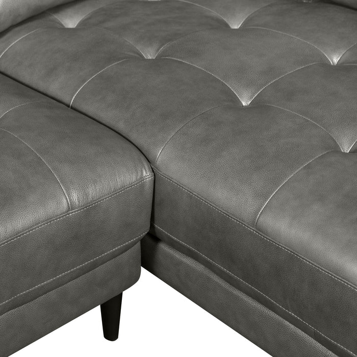 Sofa sectionnel de droite Edge 2 pièces en cuir véritable avec pattes en bois et coussins de dossier amovibles - gris