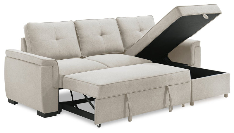Sofa-lit sectionnel réversible Eden 2 pièces en tissu avec fauteuil long de rangement et coussins de dossier amovibles - taupe