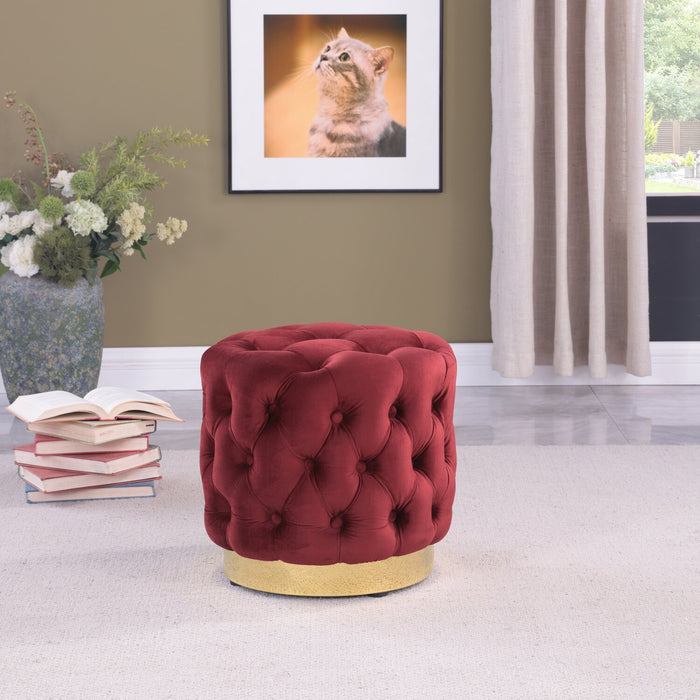 Pouf rond Adell de 17 po en tissu avec base dorée - rouge