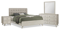  Ensemble de chambre à coucher de style moderne du milieu du 20e siècle Cami 6 pièces en chêne gris avec lit, commode - format grand lit