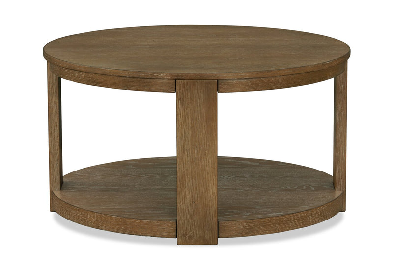 Table à café ronde moderne Declan de 31,5 po avec roulettes - bois naturel