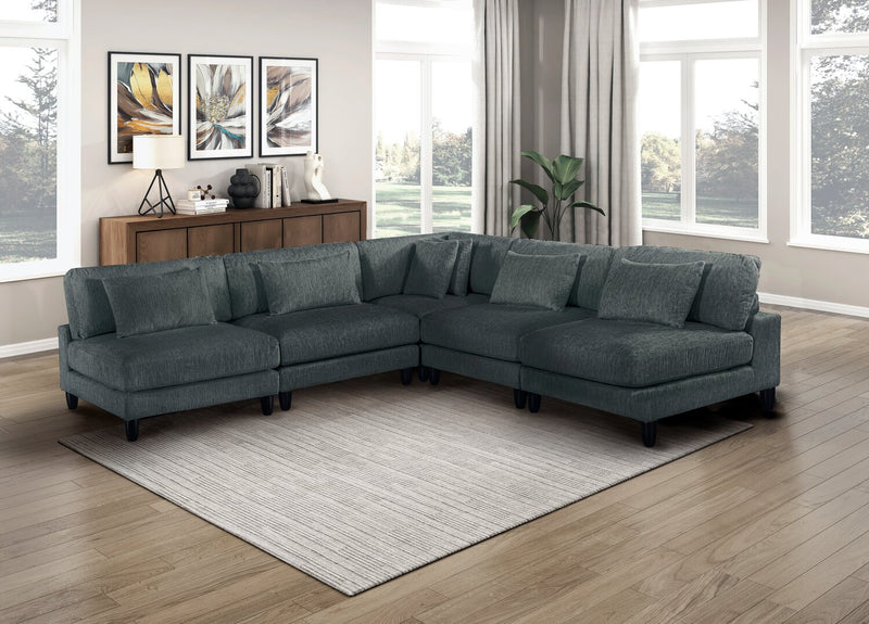 Sofa sectionnel modulaire sans accoudoirs Lounge 5 pièces en chenille - gris