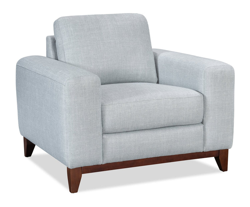 Fauteuil River de 40,1 po en tissu d’apparence lin avec base et pattes en bois - gris