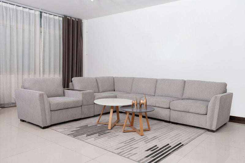 Sofa sectionnel Vault 7 pièces avec 5 fauteuils de rangement et console de rangement avec USB - gris