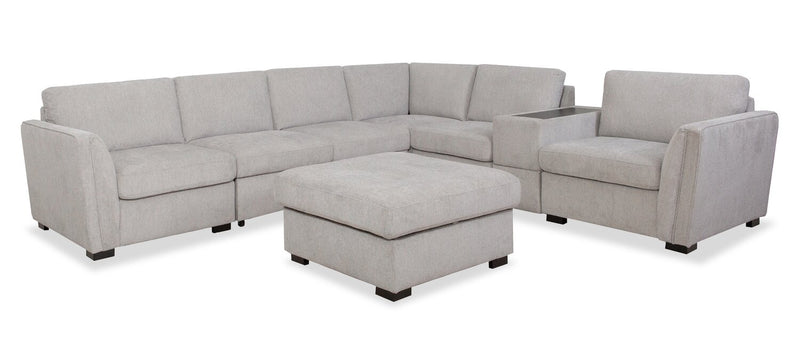 Sofa sectionnel Vault 6 pièces avec causeuse-lit et 3 fauteuils longs de rangement - gris