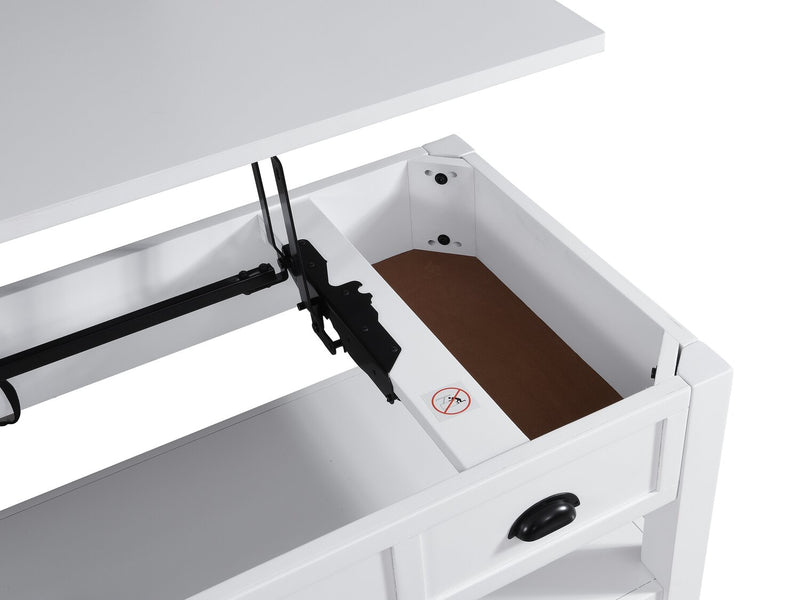 Table à café moderne Centennial de 48 po avec dessus relevable, rangement, tablette et roulettes - blanche