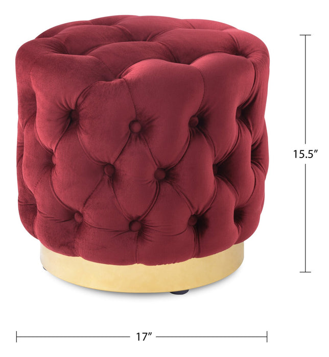 Pouf rond Adell de 17 po en tissu avec base dorée - rouge