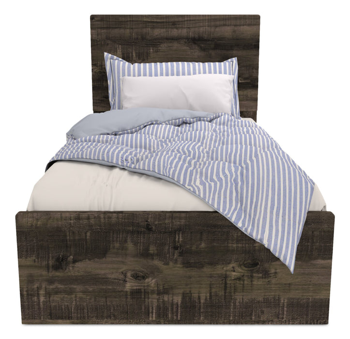 Ensemble de chambre à coucher Riley 6 pièces avec lit à panneaux, commode, miroir et table de nuit, fabriqué au Canada, gris - format lit simple