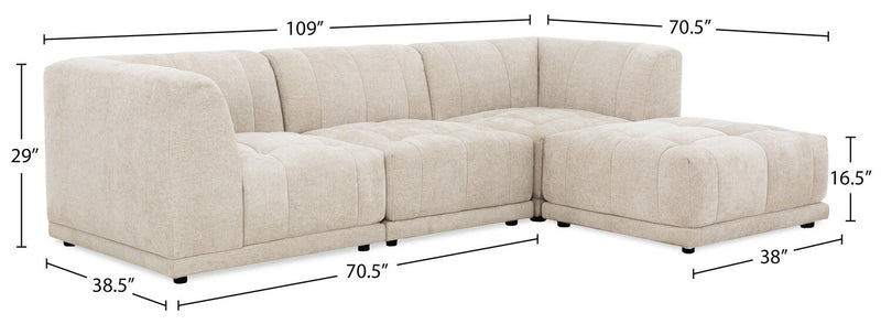 Sofa sectionnel modulaire Oaklyn Kort & Co. 4 pièces en tissu avec pouf et coussins de siège capitonnés - beige