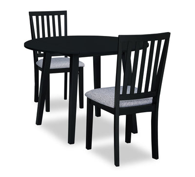Bryn 3pc Dining Package with 42" Round Drop-Leaf Table & 2 Chairs, Fabric - Black | Ensemble de salle à manger Bryn 3 pièces avec table ronde de 42 po à abattant et 2 chaises en tissu  - noire