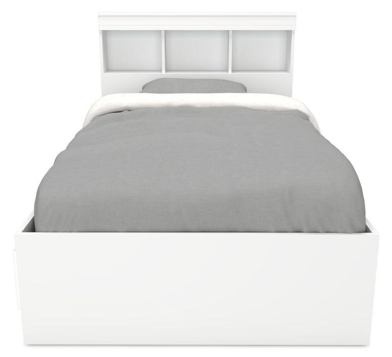 Ensemble lit matelot Riley 5 pièces avec tête de lit bibliothèque, commode et miroir, blanc - format lit simple