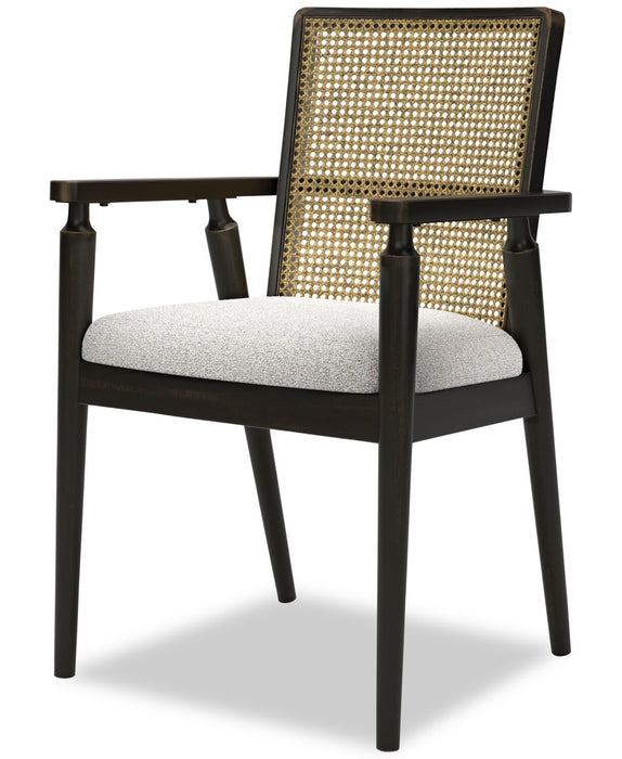Chaise de salle à manger Shaw en tissu de polyester avec accoudoirs et dossier tissé d’apparence canne - noire