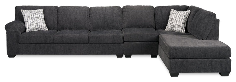 Sofa sectionnel de droite Morgan 3 pièces fabriqué au Canada en tissu de chenille avec sofa et coussins décoratifs - gris