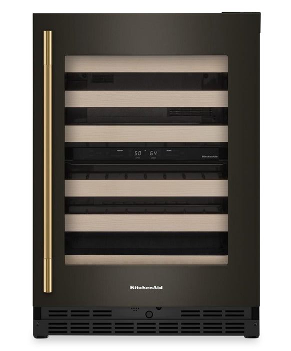 Cellier à vin KitchenAid de 24 po sous le comptoir avec grilles à extension complète à devant en bois - Minerai noir - KUWR524SBE