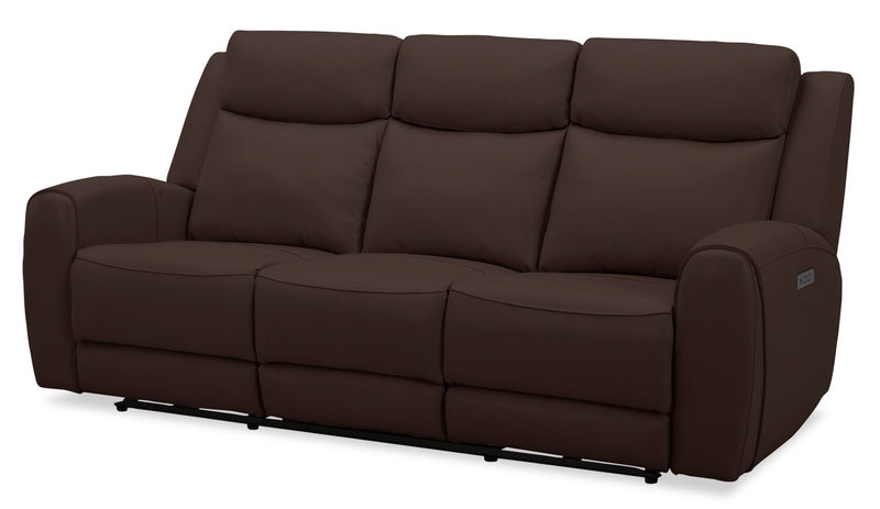 Sofa à inclinaison électrique Reign de 87 po en cuir véritable de qualité supérieure avec ports USB - brun chocolat Silverado