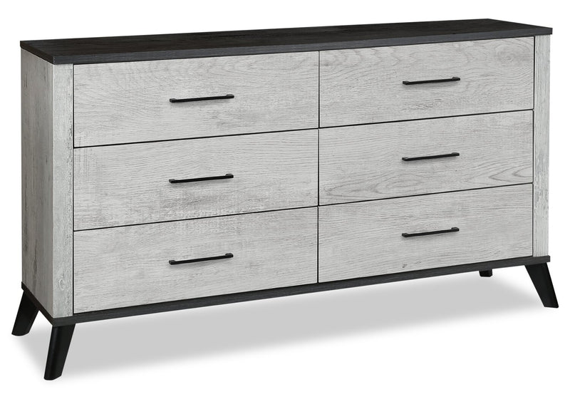 Ensemble de chambre à coucher Blake 6 pièces avec lit, commode, miroir et table de nuit, gris et noir - format grand lit