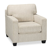  Fauteuil Lennox de 35 po fabriqué au Canada en tissu de chenille avec coussins réversibles et accoudoirs rectilignes - taupe