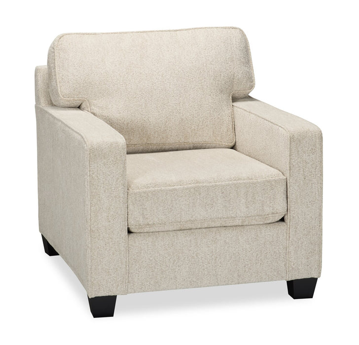 Fauteuil Lennox de 35 po fabriqué au Canada en tissu de chenille avec coussins réversibles et accoudoirs rectilignes - taupe