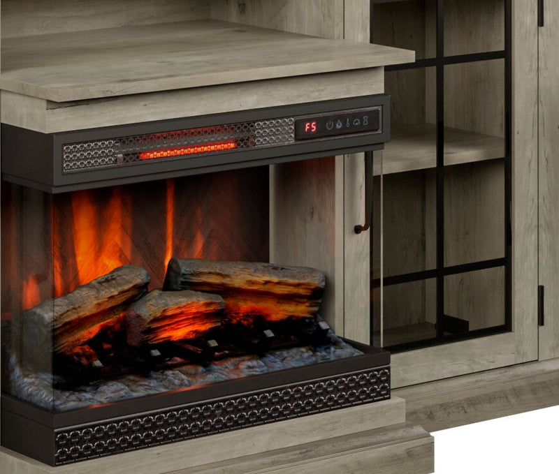 Meuble pour téléviseur Manhasset de 63 po avec foyer électrique et rangement pour téléviseurs jusqu’à 70 po - pin de vallée